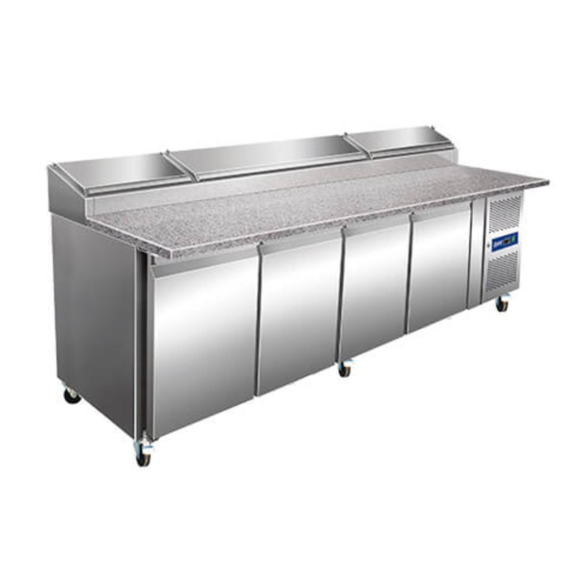 4 door pizza prep table with granite worktop, 12 pans