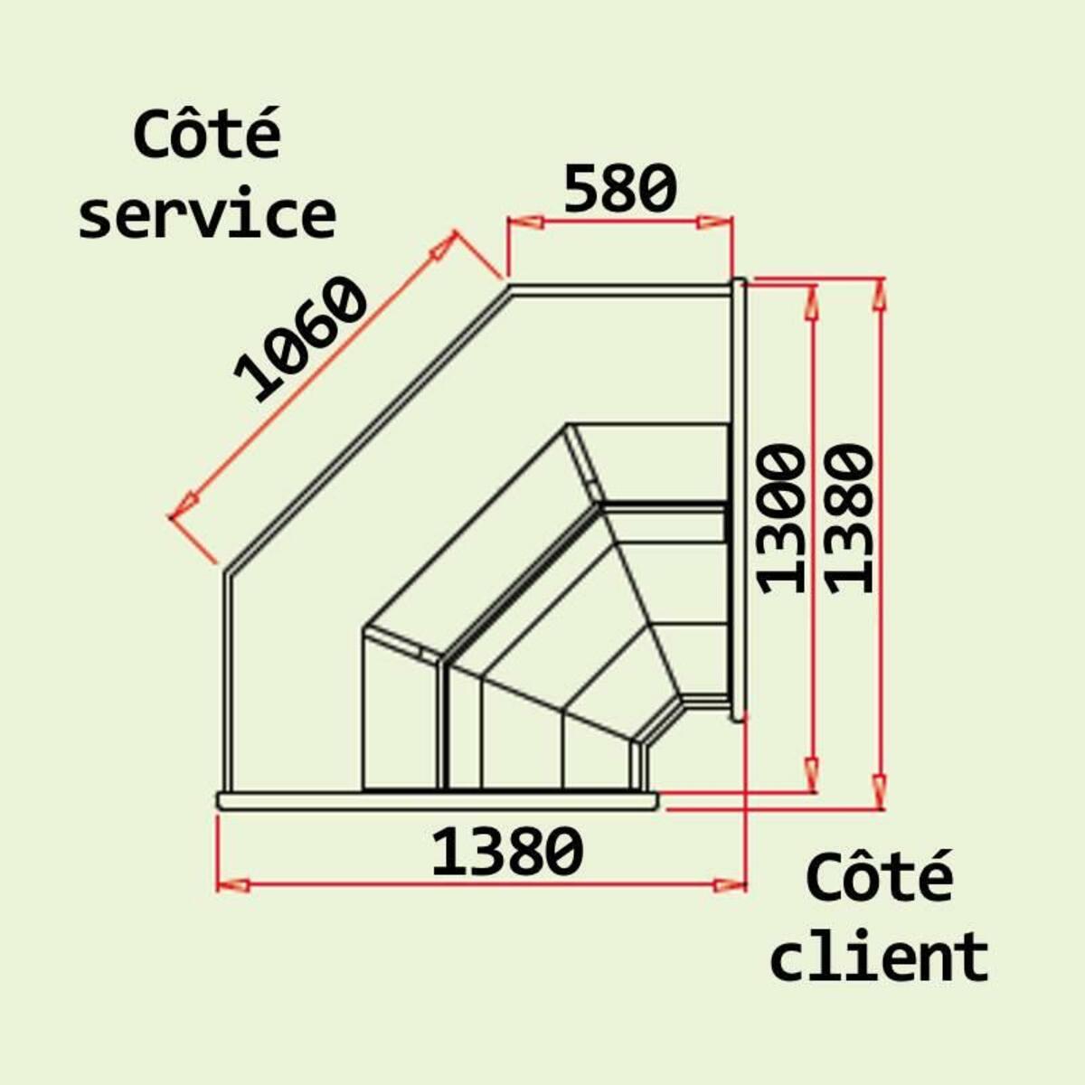 90° internal refrigerated corner display case for MEAT display case