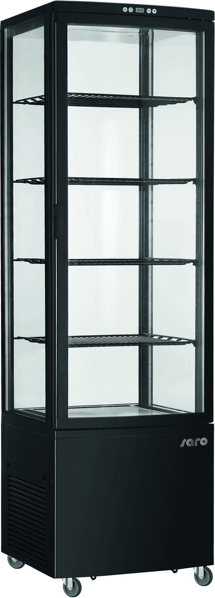 Black panoramic display case 4 glass faces