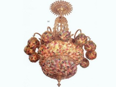 Chandelier Palace colorful. Height 125 cm. Weight 60 kilos. Bronze and glass flowers - Chandeliers