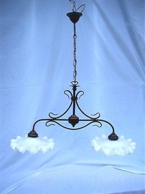 Chandelier Suspension comma 2 lights. Height 40 cm to 100 cm. Solid brass blown glass - Chandeliers
