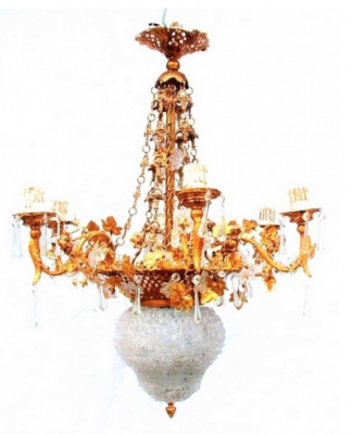 Chandelier Trianon white. Height 70 cm. Bronze and glass flowers - Chandeliers