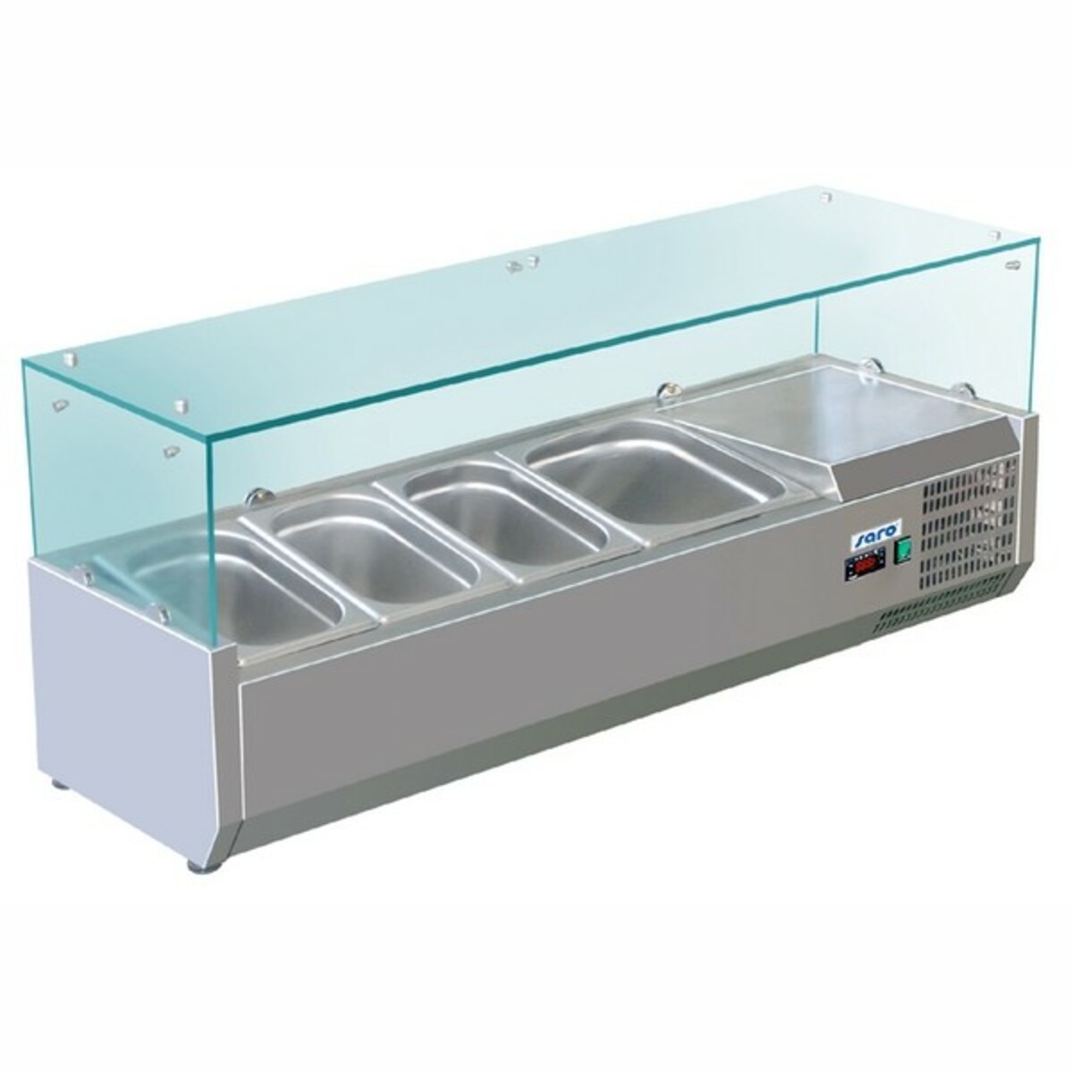 Countertop refrigerated saladette with glass display, 4 pans 1/3