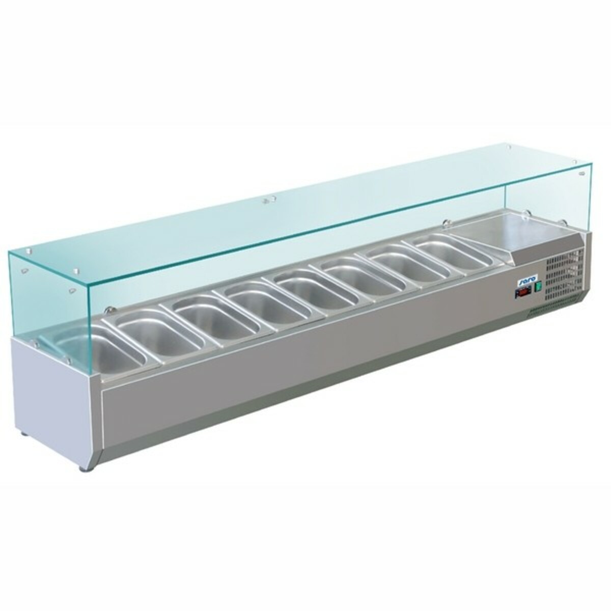 Countertop refrigerated saladette with glass display, 8 pans 1/3