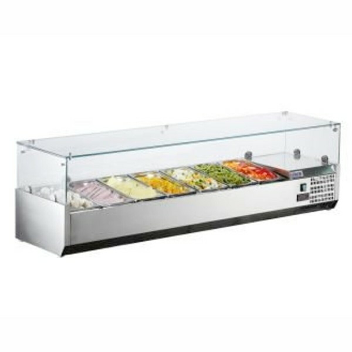 Countertop refrigerated saladette with glass display, 8 pans 1/4