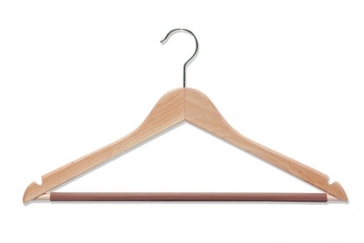 Curved wooden hanger with non-slip bar and notches - Reference 339HR