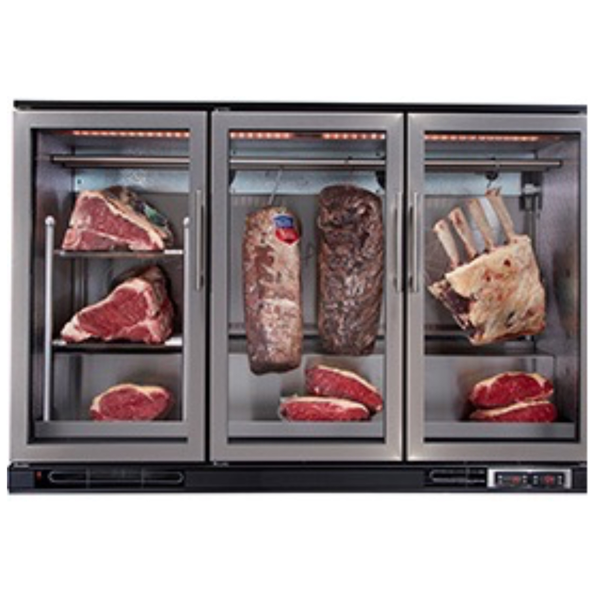 Dry-aging cabinet for meat with 3 doors
