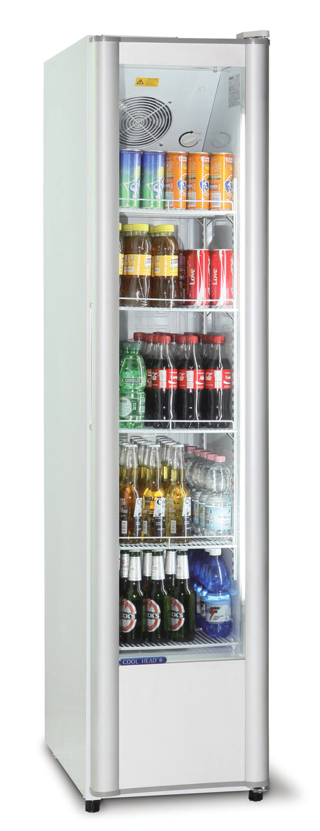 Glass-door beverage cabinet with LED lighting
