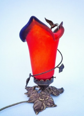 Hummingbird Lamp Tulip Base Red and Blue - Lamps