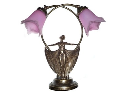 Lamp Diane Art Nouveau brass 2 tulips pink