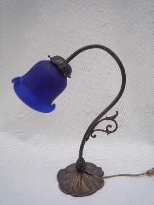 Lamp Nymphea blue speckled. Height 45 cm. Solid brass paste glass - Lamps