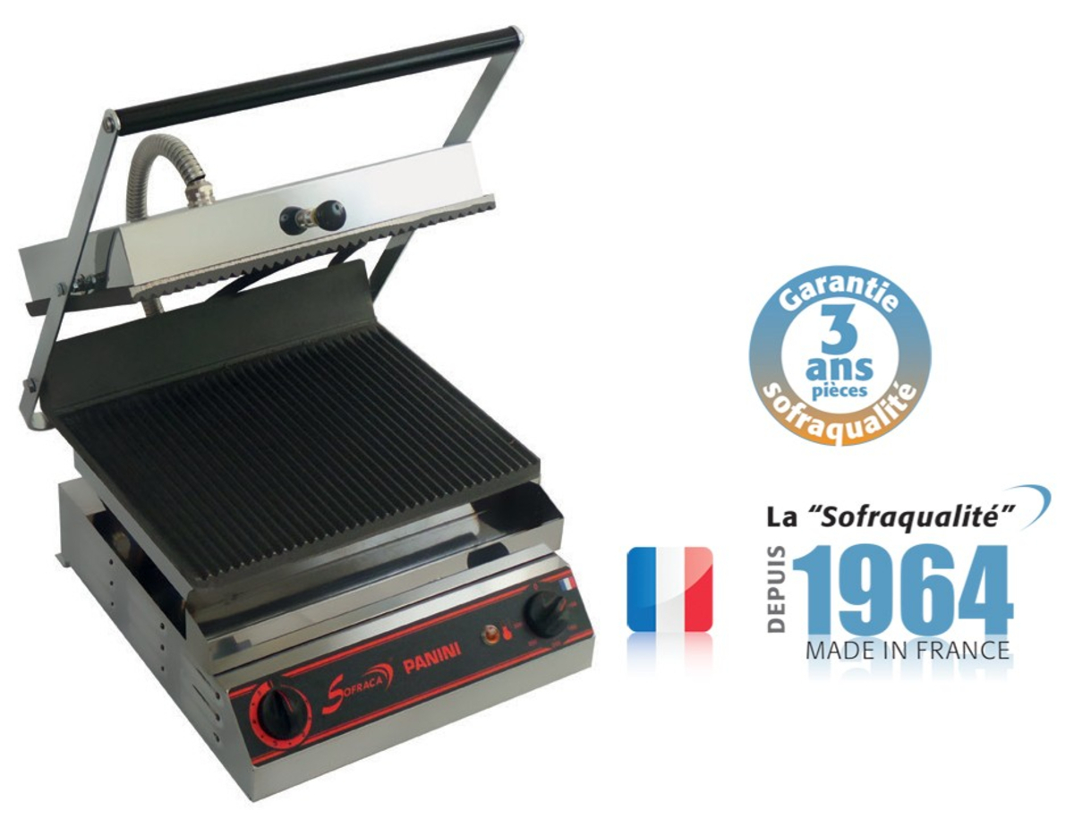 Large Sofraca Ribbed Panini Grill