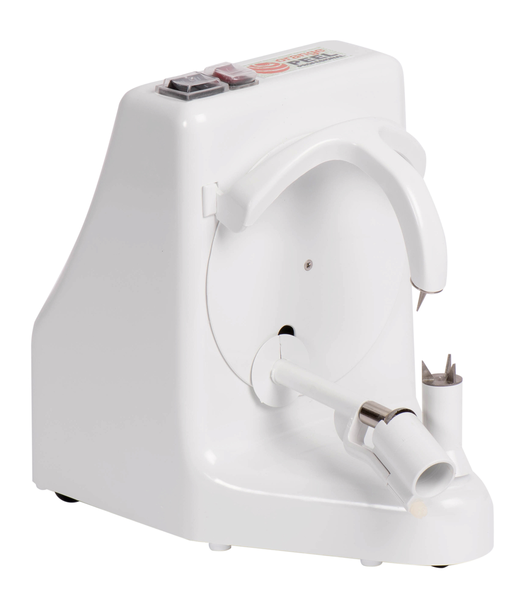 Professional electric peeler for citrus fruits, onions, and round fruits and vegetables
