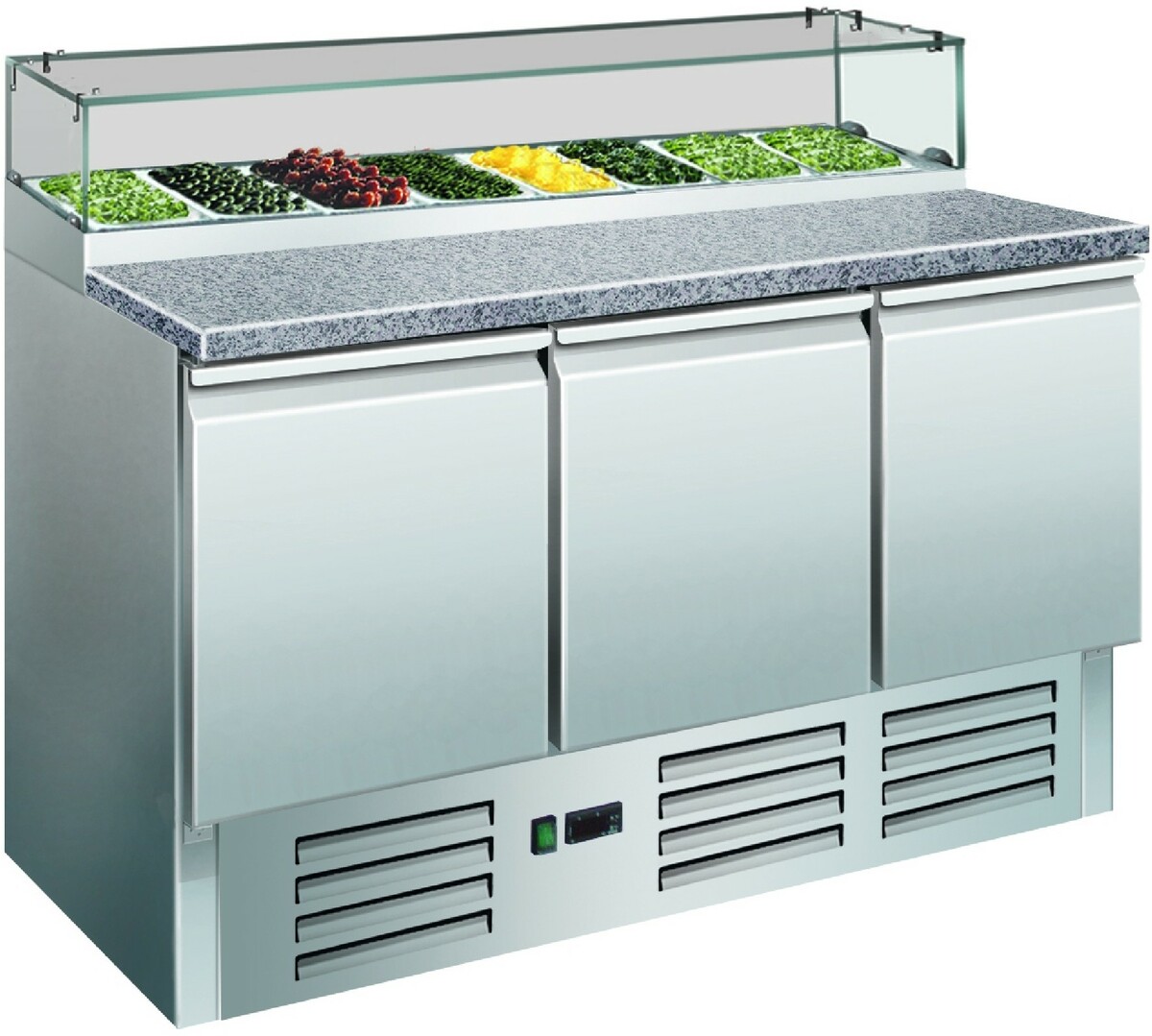 Saladette 3 2-door PS300G marble worktop 8 pans