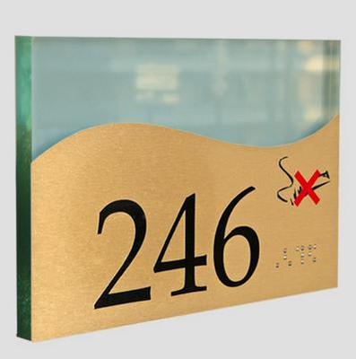 Signage Luxe to stick - Brushed golden door plate non smoker + braille