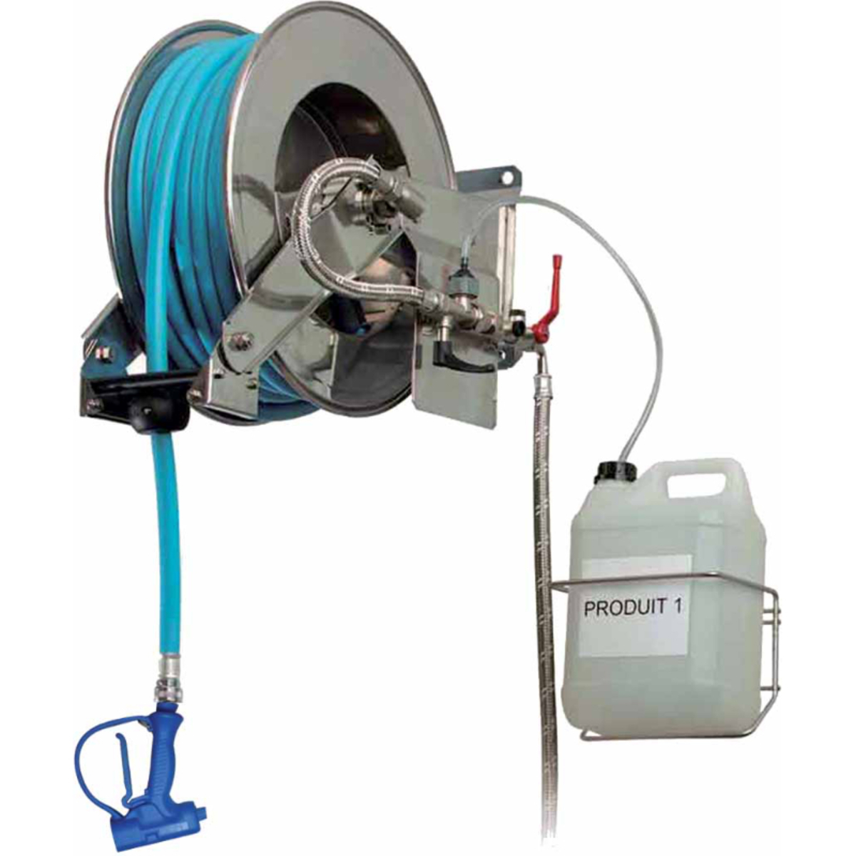Stainless steel automatic hose reels 15 metres with dosing kit