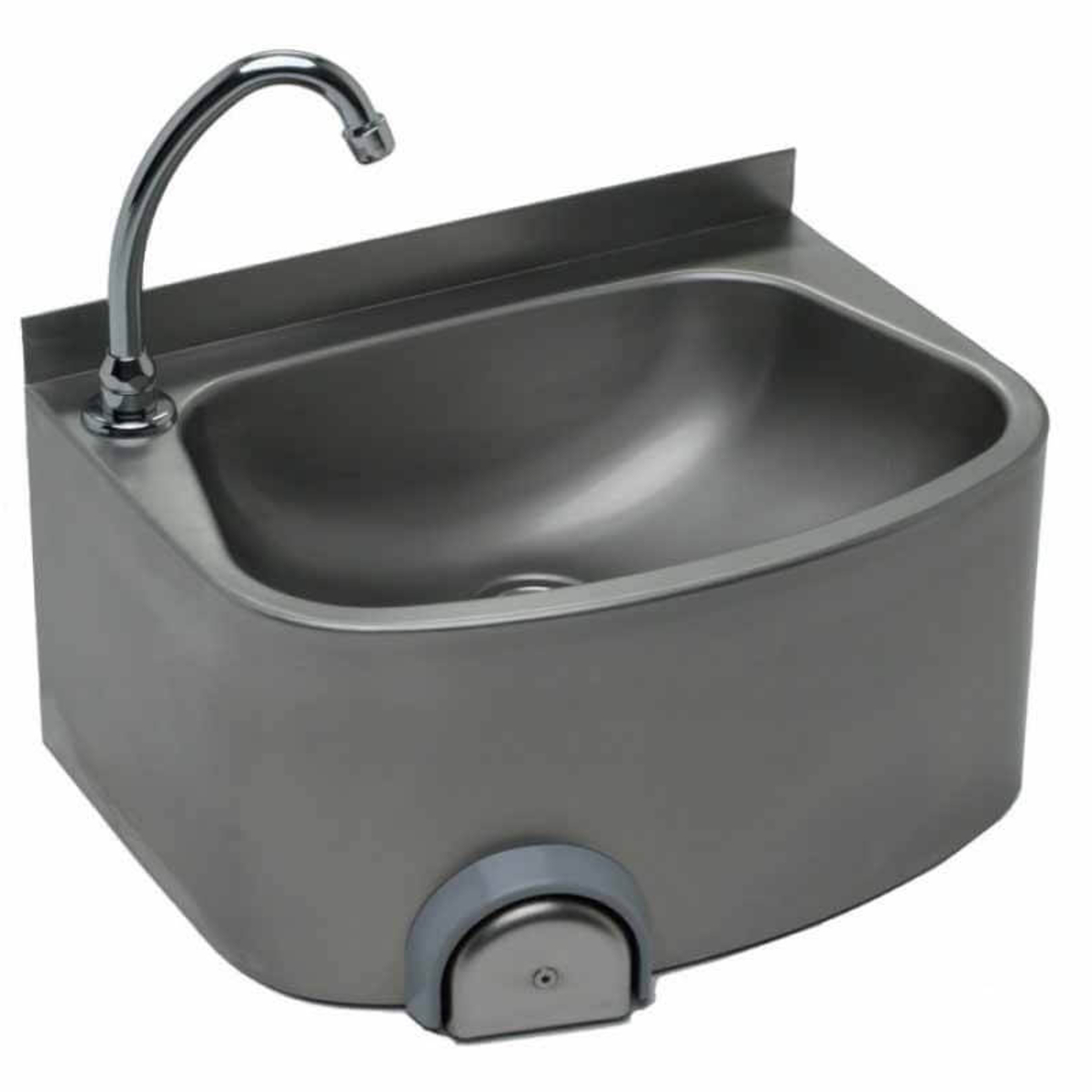 Stainless steel handwash basin, semi-circular bowl WITH splashback