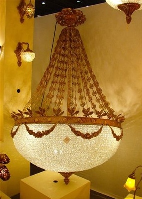 White Riviera chandelier. Height 2.20 meters. Bronze and glass flowers - Chandeliers